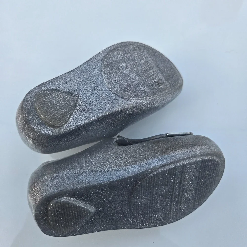 Mini Melissa Toddler Silver Gray Sparkle butterfly Bow‎ Girls Shoes Size 6c